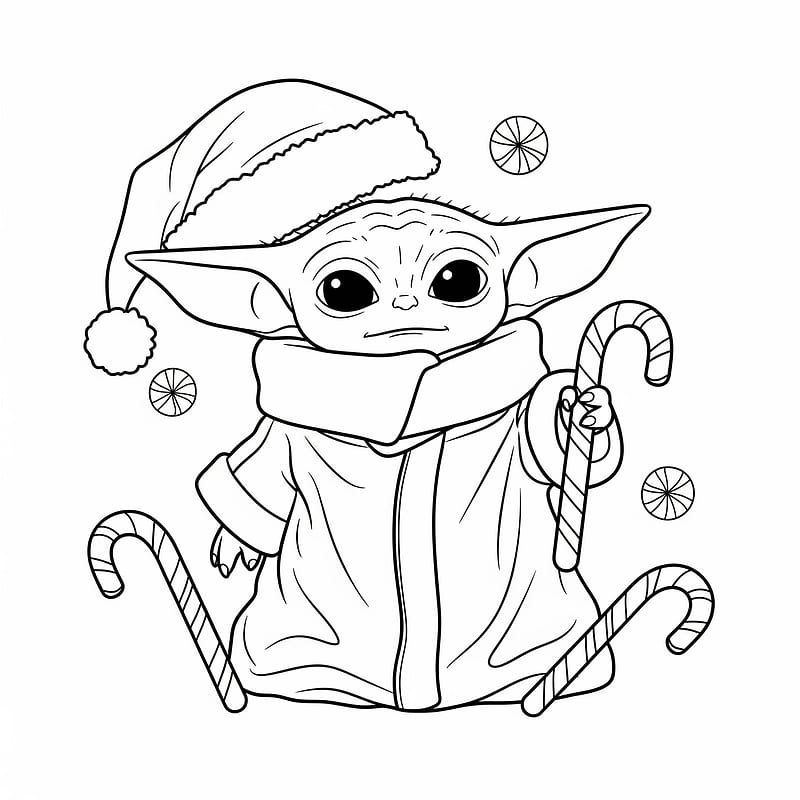 Festive Alien with Candy Canes Coloring Page coloring page