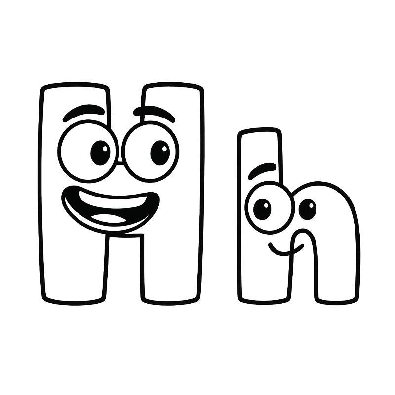 Happy Letter H Characters Coloring Page coloring page
