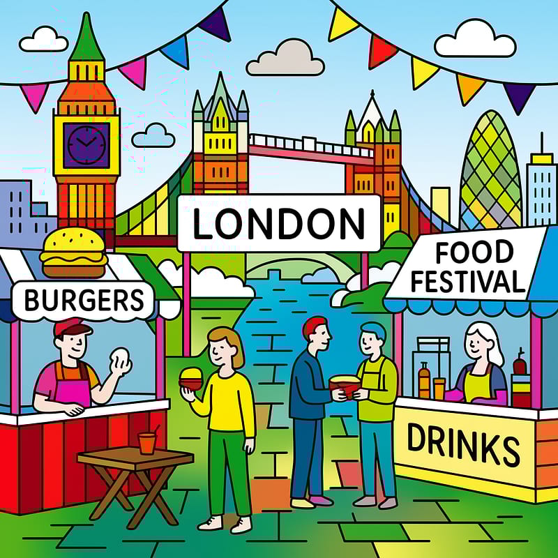 London Food Festival Fun Coloring Page colored reference