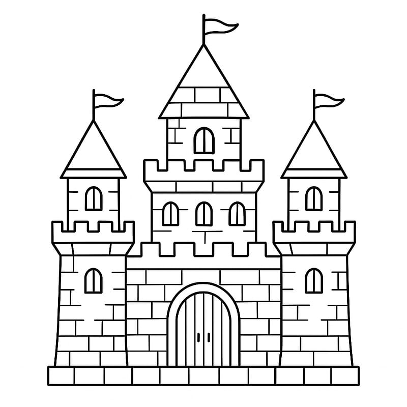 Majestic Medieval Castle Coloring Page coloring page