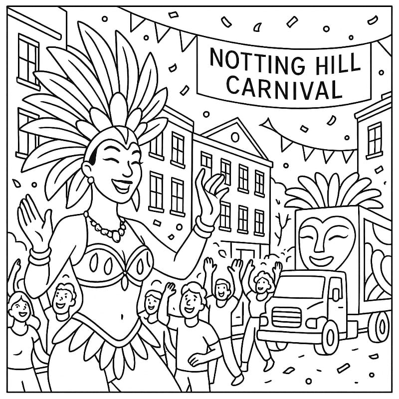 Notting Hill Carnival Celebration Coloring Page coloring page
