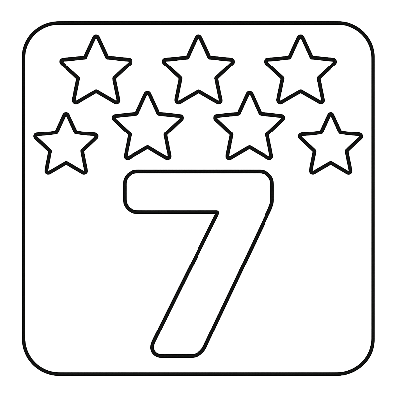 Number Seven and Stars Coloring Page coloring page