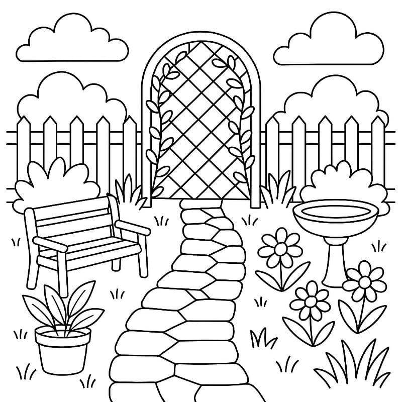 Peaceful Garden Pathway Coloring Page coloring page