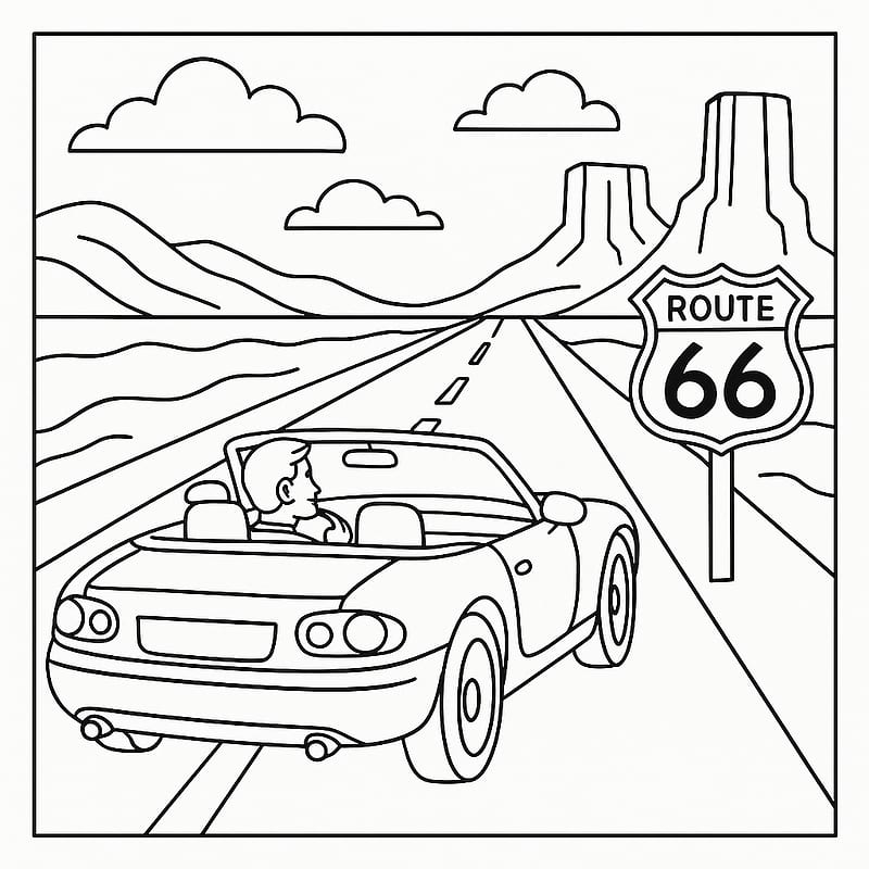 Route Sixty-Six Adventure Coloring Page coloring page