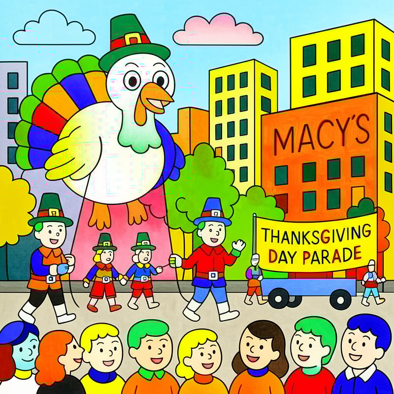Thanksgiving Parade Spectacle Coloring Page colored reference