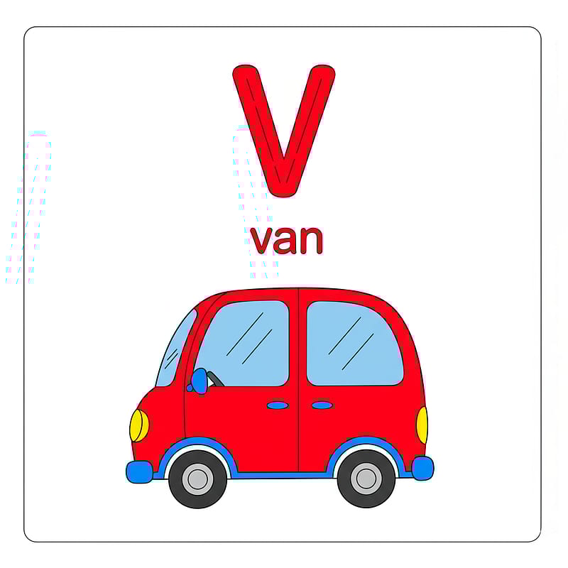 V is for Van Coloring Page colored reference