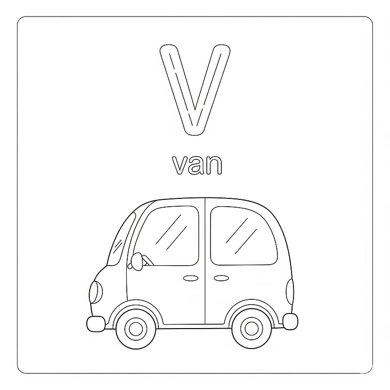 V is for Van Coloring Page coloring page