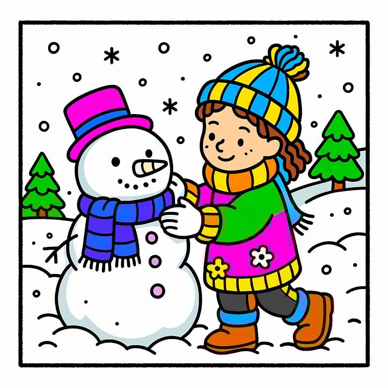 Winter Fun Snowman Friend Coloring Page colored reference