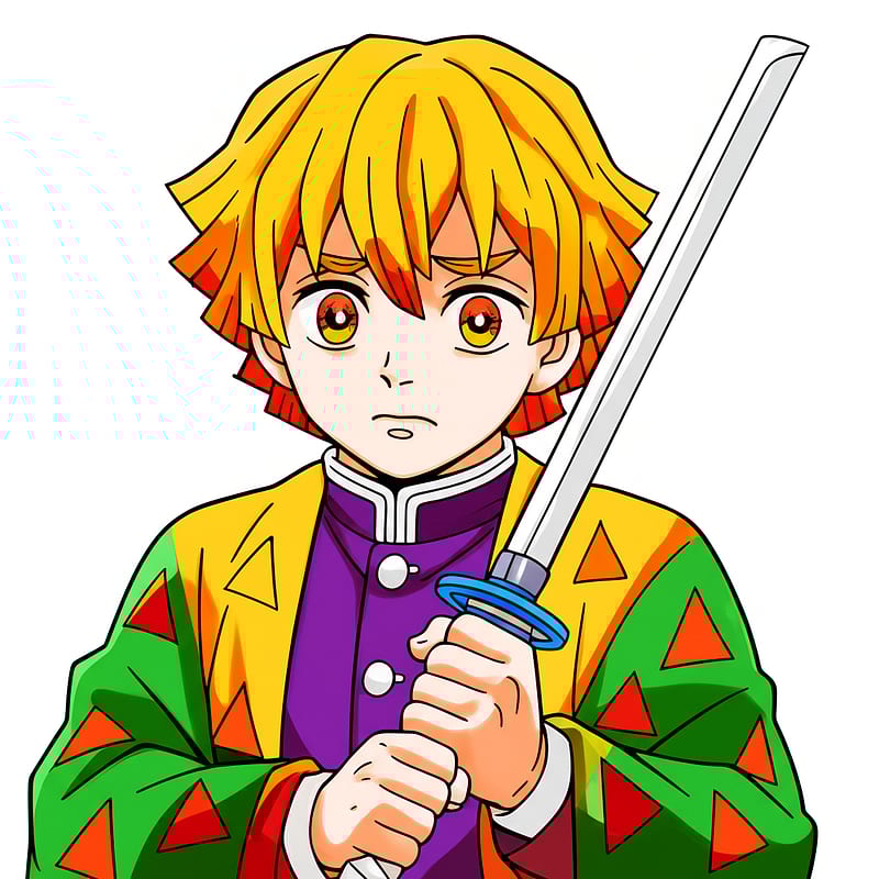 Zenitsu Agatsuma Sword Pose Coloring Page colored reference