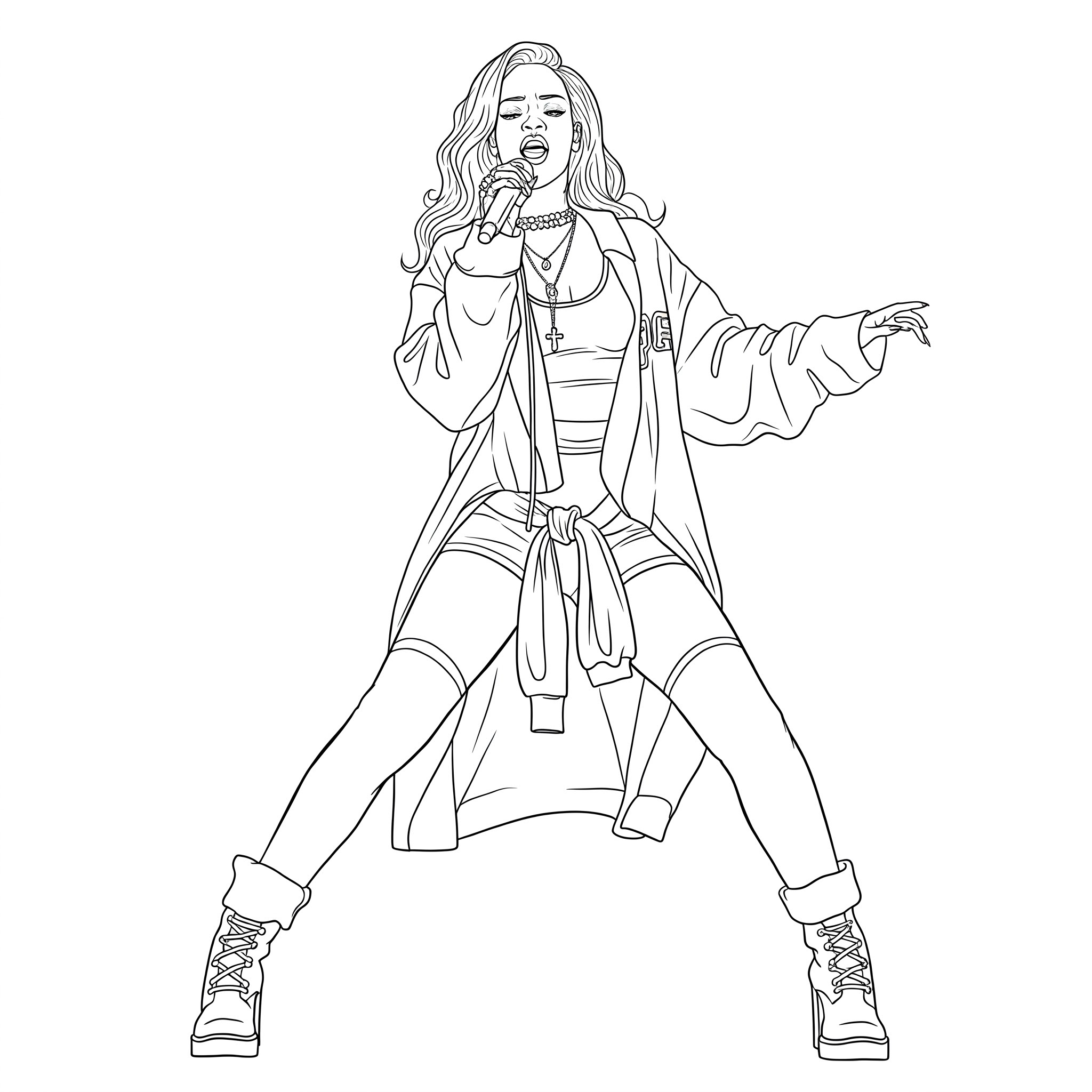 Dynamic Female Singer Coloring Page Coloring Page - PrintableColoringHub
